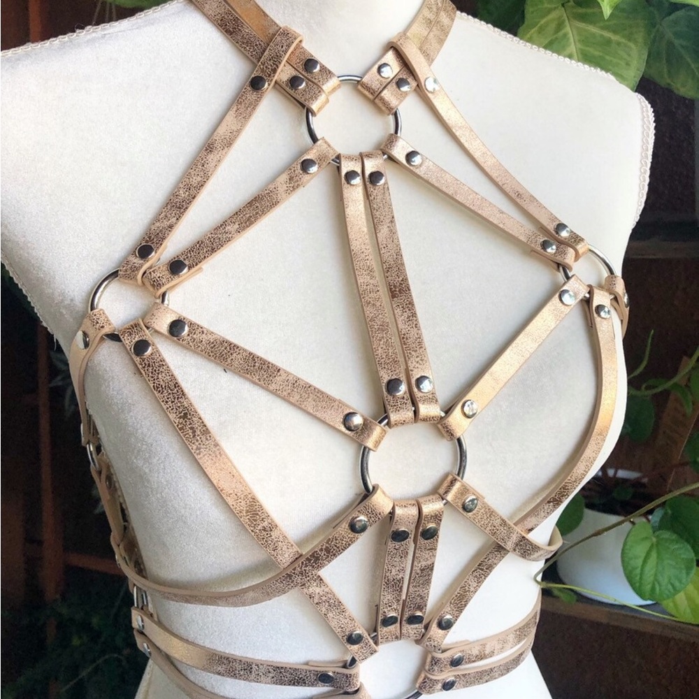 Rose gold faux leather harness adjustable